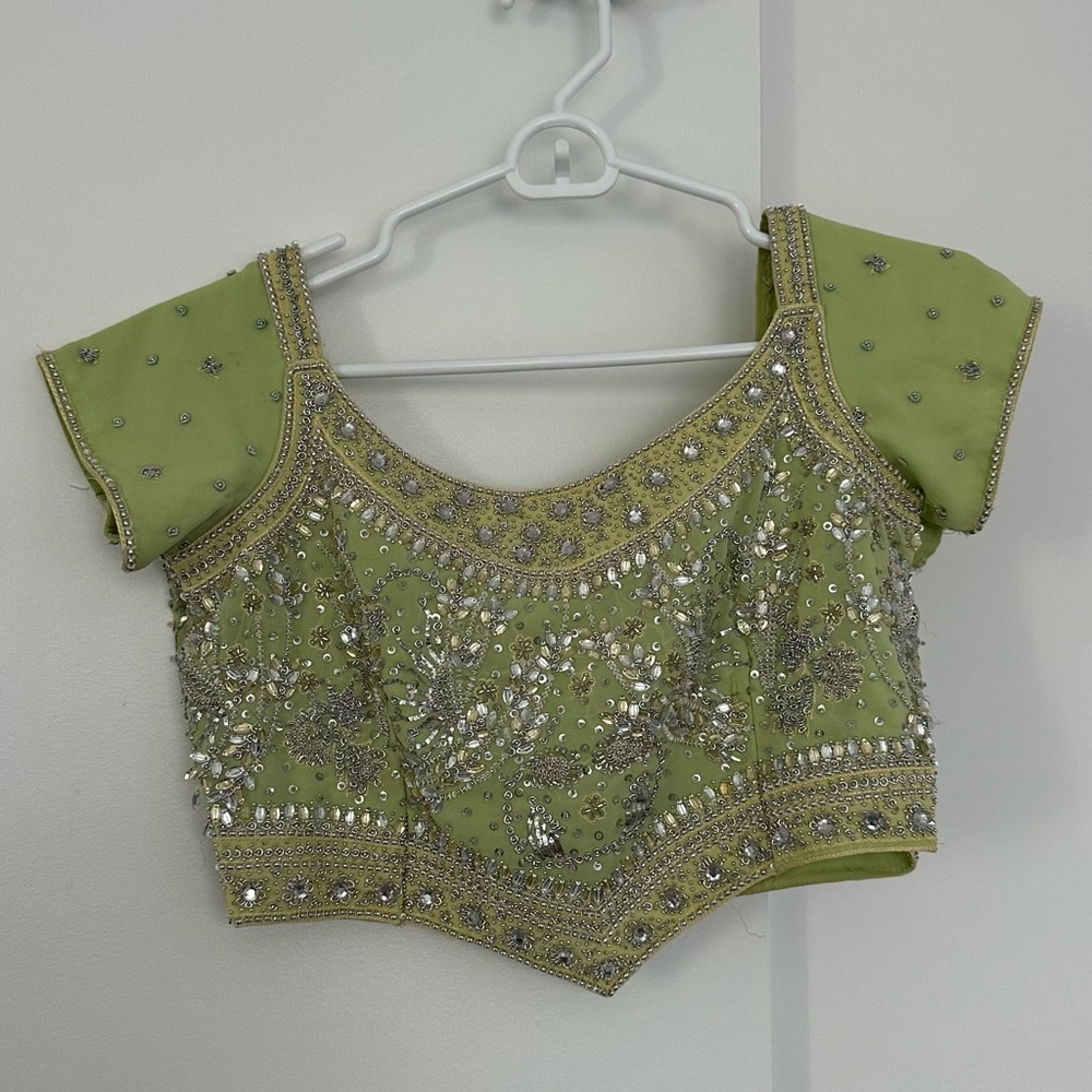 Pistachio Green & Canary Yellow Lehenga Choli - Indian Dress - Picture 3 of 14